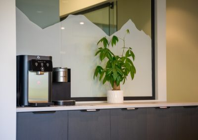 Coffee station with a mountain mural